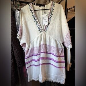 Zara White and Cream Embellished Tunic Dress